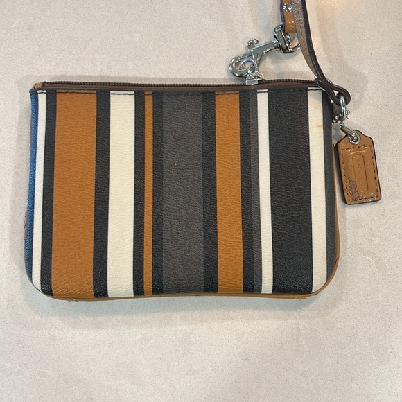 Coach Signature Women Wristlet/Wallet Brown Black Cream Strap Zipper PVC Leather - Picture 4 of 9